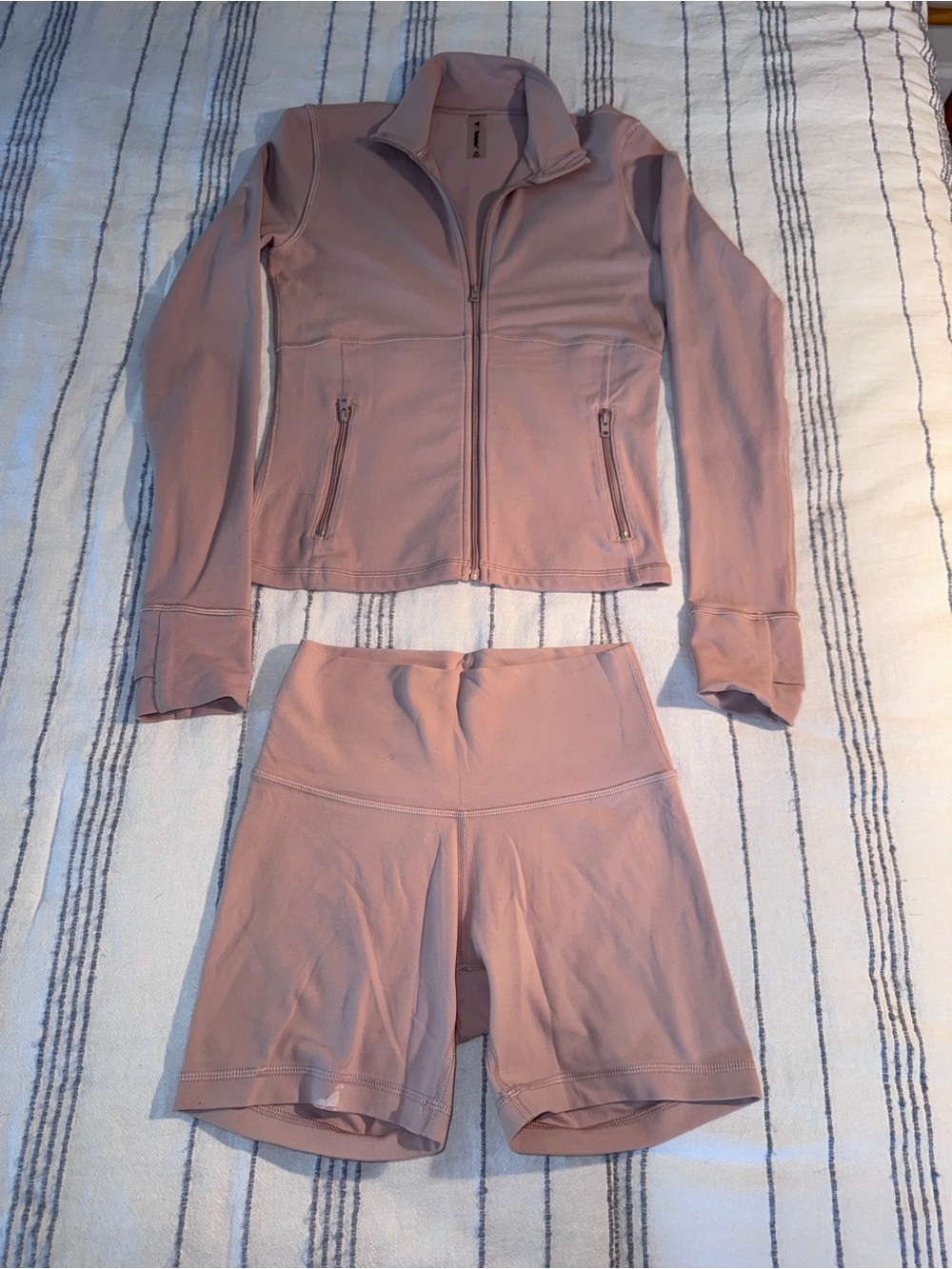 TNA tight zip shirt and bike shorts set